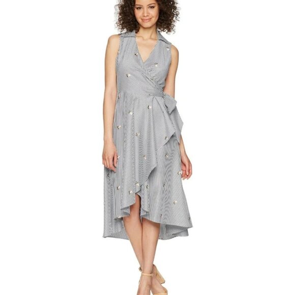 Calvin Klein Dresses & Skirts - Calvin Klein Embroided Floral & Stripe Wrap Dress Hi-Low Hem Cottagecore Size 8